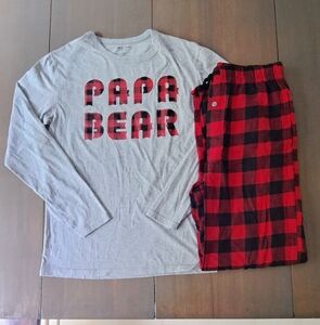 North Pole Mens Papa Bear Plaid Shirt Pj Pants Pajamas Sleepwear. Size S.